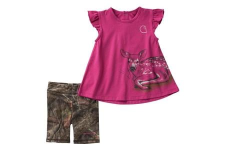 INFANT GIRLS SS DEER/CAMO 3PC LEGGING/SHORT SET