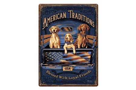 TIN SIGN 12IN X 17IN - AMERICAN TRADITION DOGS 