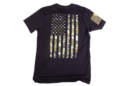 WOMENS AMERICAN FLAG CAMO ROUND NECK SS TEE