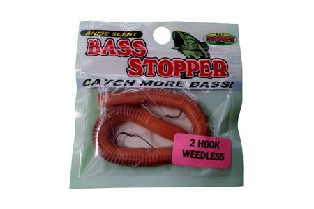 WEEDLESS FISHING LURE, RIGGED WORM, BASS, 2-HOOK