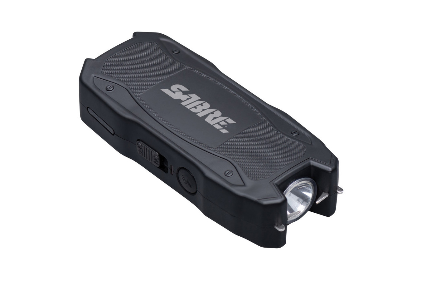 STUN GUN WITH FLASHLIGHT AND BATTERY STRENGTH INDICATOR