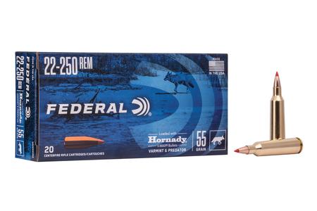 Federal 22-250 Remington 55 Grain Hornady V-Max Varmint and Predator 20/Box