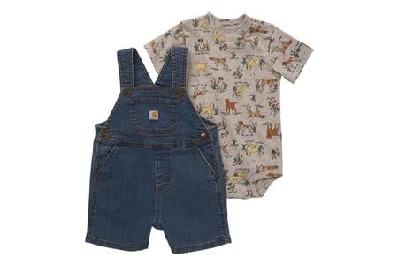 INFANT BOYS SS BODYSUIT AND DENIM SHORTALL SET