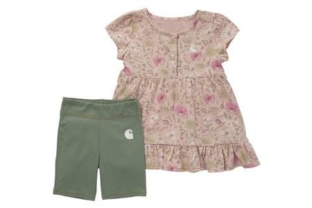 INFANT GIRLS SS FLORAL DRESS AND BIKER SHORT SET