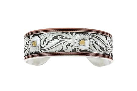 LEATHERCUT TRI-COLORED FLORAL CUFF BRACELET