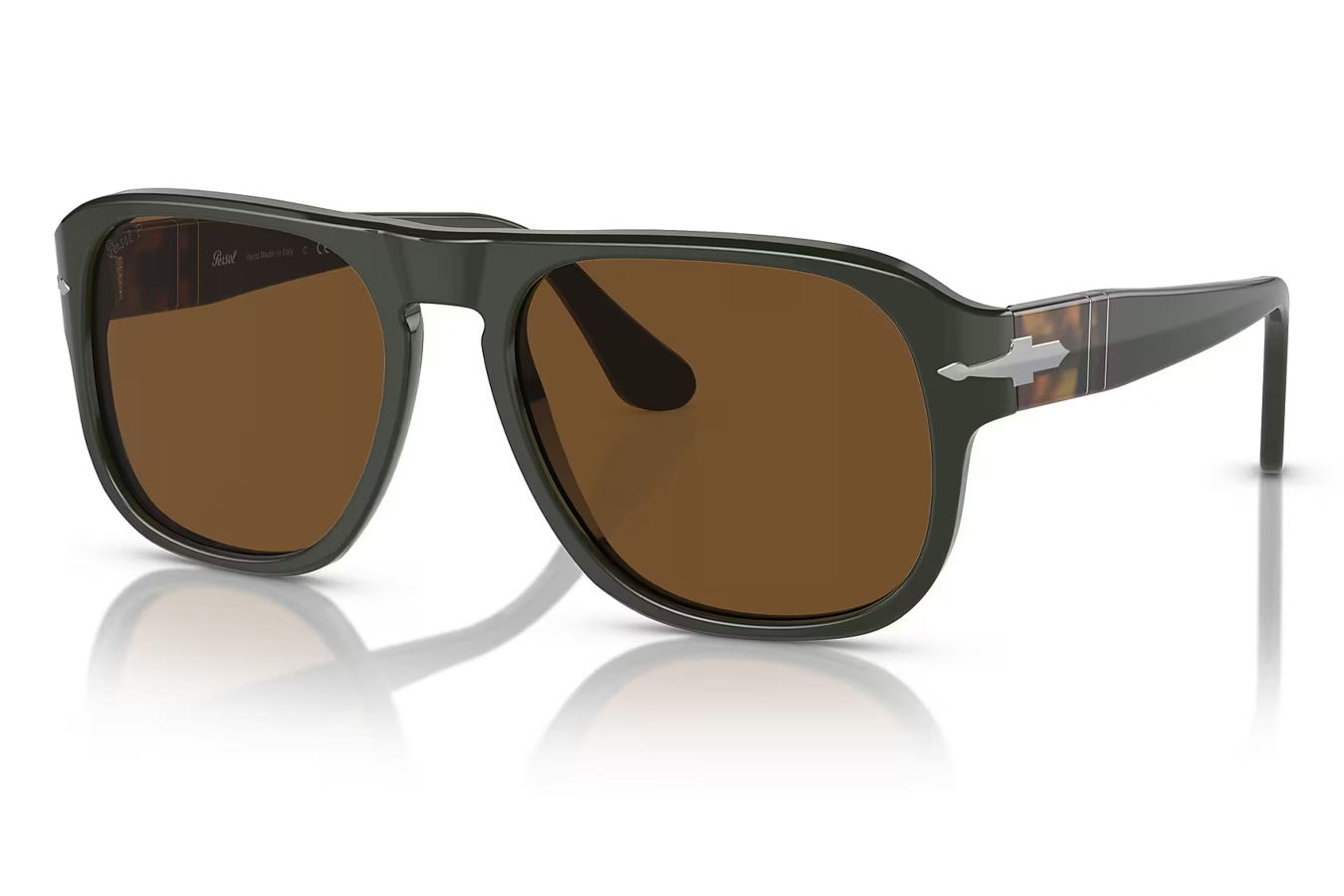 Persol PO3310S Jean Sunglasses with Matte Dark Green Frame and Brown Polarized Lenses