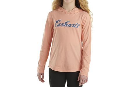 GIRLS CURSIVE LOGO HOODED LS TEE