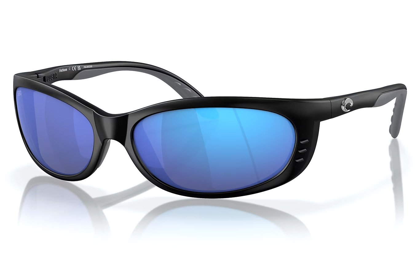 Costa Del Mar Fathom Sunglasses with Matte Black Frame with Blue Mirror Polarized Glass Lenses