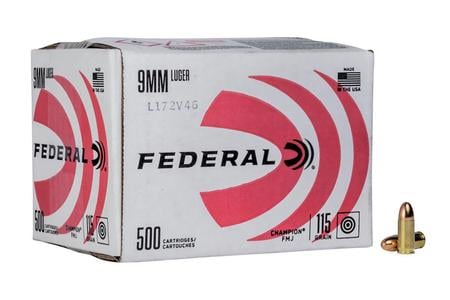Federal 9mm 115 gr FMJ Champion Training Bulk Pack 500/Box