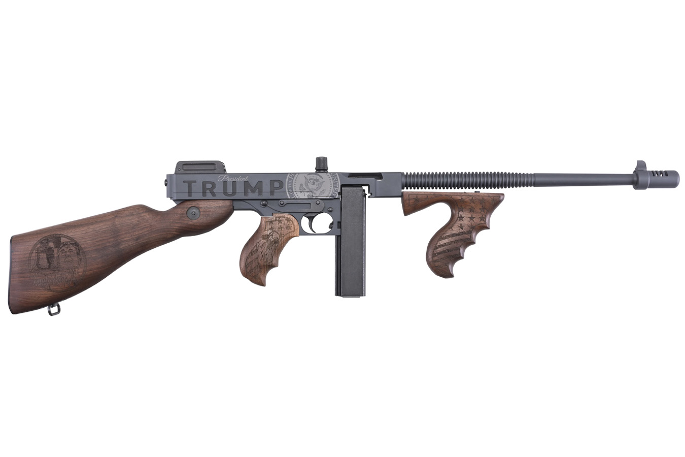 THOMPSON ARMS 1927A-1 45ACP 16.5` BARREL TRUMP SAVE AMERICA ENGRAVED SNIPER GREY FINISH WALNUT