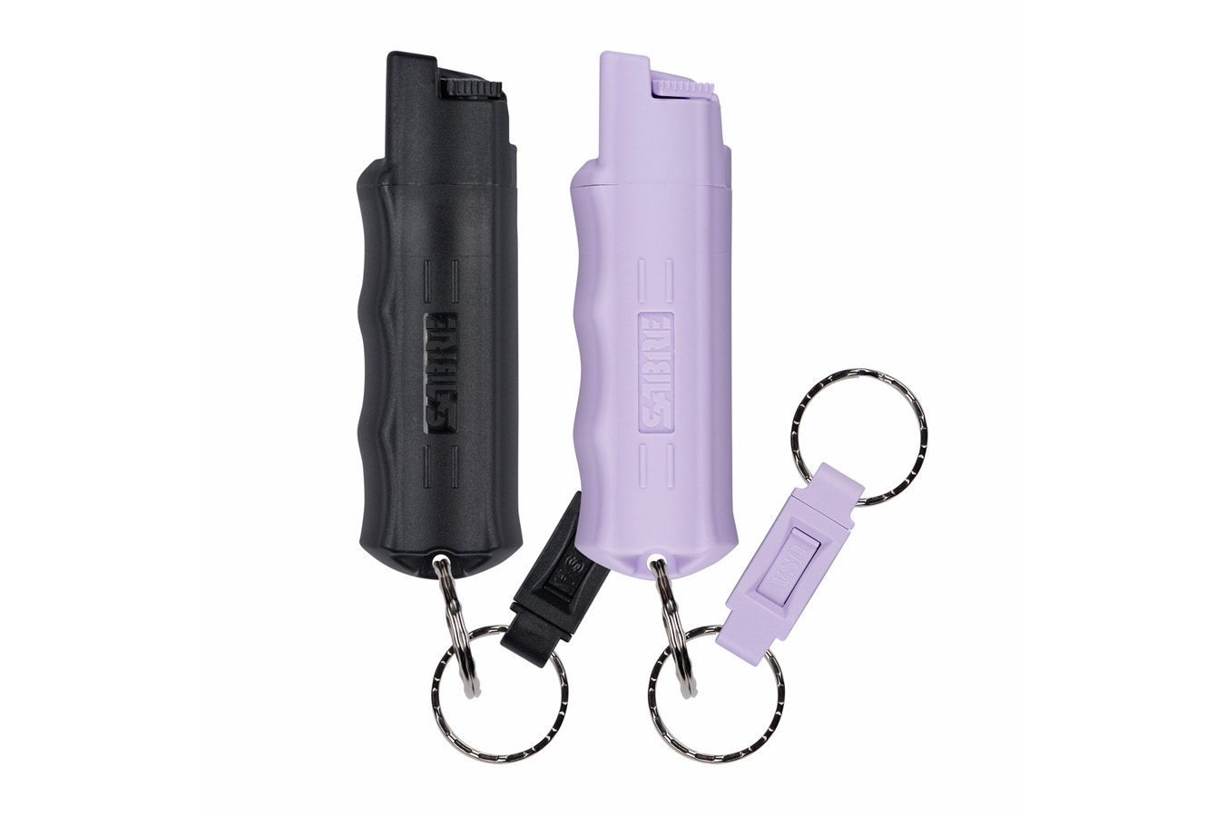 SABRE PEPPER SPRAY WITH QUICK RELEASE KEY RING - BLACK AND LAVENDER 2-PACK