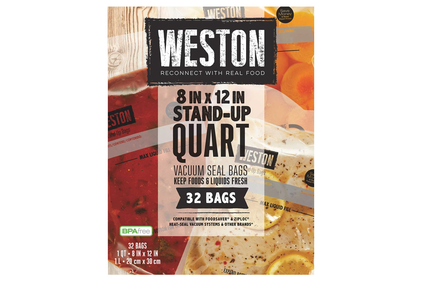 Weston Brand Vacuum Sealer Bags 8 in x 12 in Stand-Up Pre-Cut Bags - 32 Count