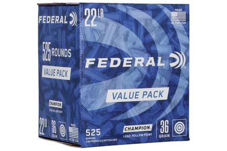 Federal 22 LR 36 gr Lead Hollow Point Champion Value Pack 525 Rds