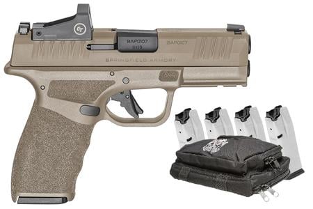 SPRINGFIELD HELLCAT PRO 9MM 3.7 IN BBL FDE CT RED DOT 5 MAG RANGE BAG