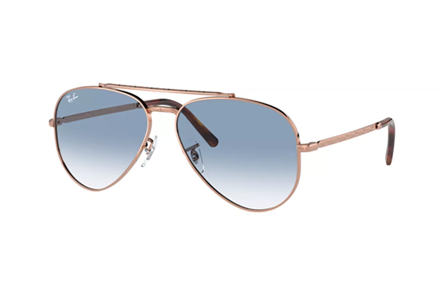 Ray-Ban New Aviator Sunglasses with Rose Gold Frame and Blue Lenses