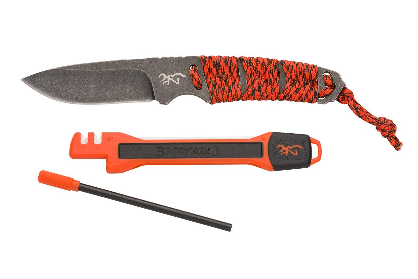 Browning Last Light Combo Knife with Paracord Wrapped Handle and Combination Sharpener/Ferro Rod