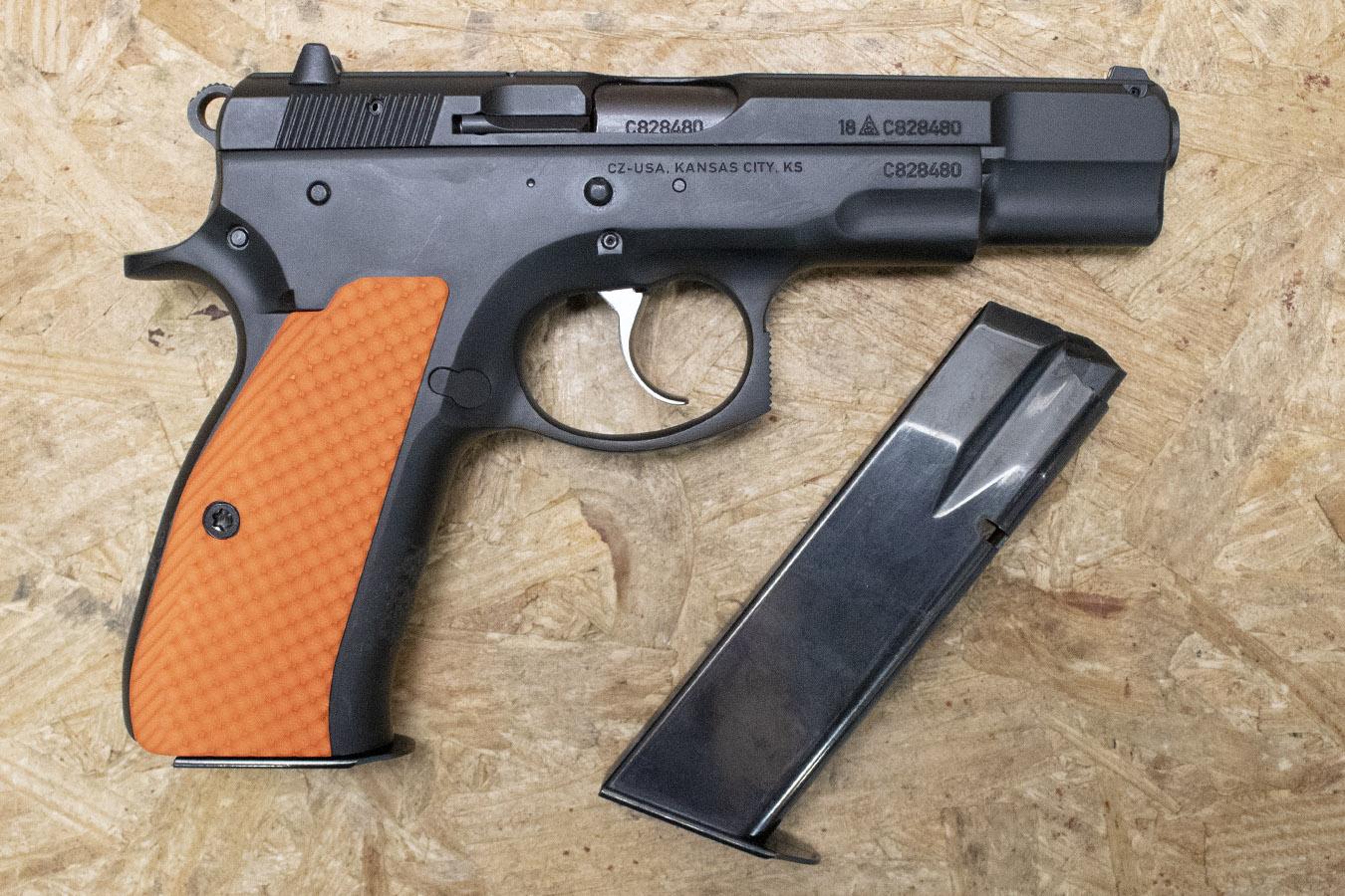 CZ 75B 9mm Police Trade-In Pistol with Orange Grips and Two Magazines