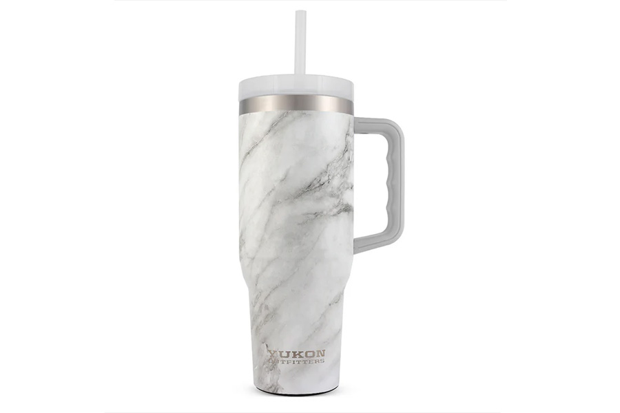 YUKON 40OZ TUMBLER WITH HANDLE WHITE MARBLE