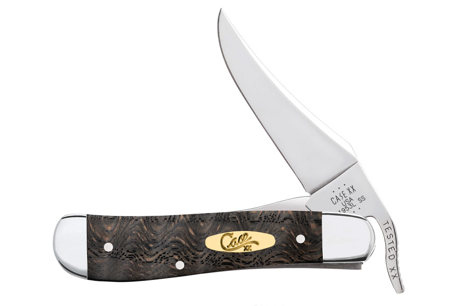 Wrcase Smooth Black Curly Oak Wood RussLock Folding Knife