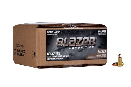 CCI 9mm 115 gr Blazer Brass 500 Round Case