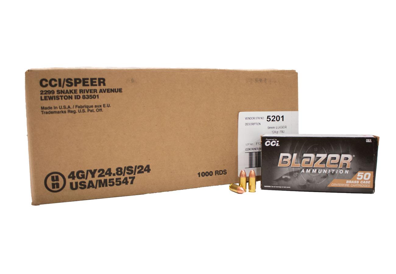 CCI 9mm Luger 124 gr FMJ Blazer Brass 1000 Round Case