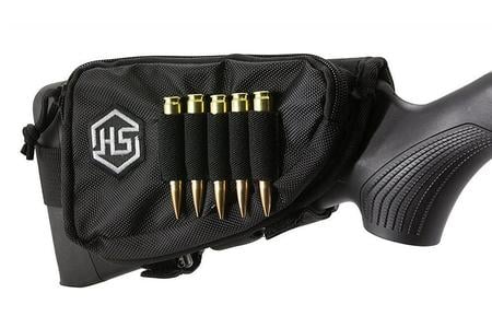 HUNTERS SPECIALTIES Buttstock Shell Holder W/ Pouch Holds 5 Cartridges Black Polyester - HUNTERS SPECIALTIES