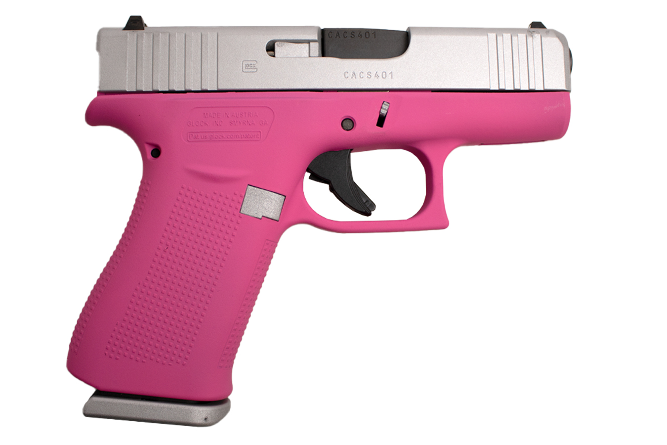 Glock 43X 9mm Pistol with Pink Frame and Silver Slide