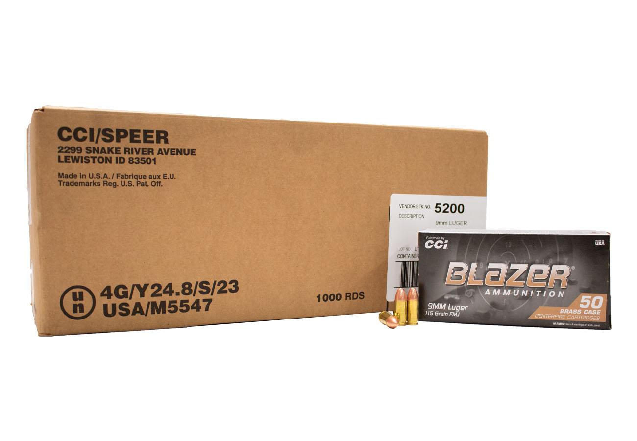 CCI 9mm Luger 115 gr FMJ Blazer Brass 1000 Rounds