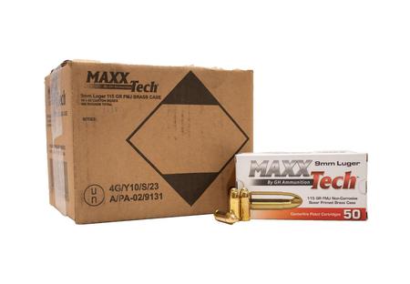 Maxx Tech 9mm Luger 115 gr FMJ Brass Case Target Ammo 500 Round Case