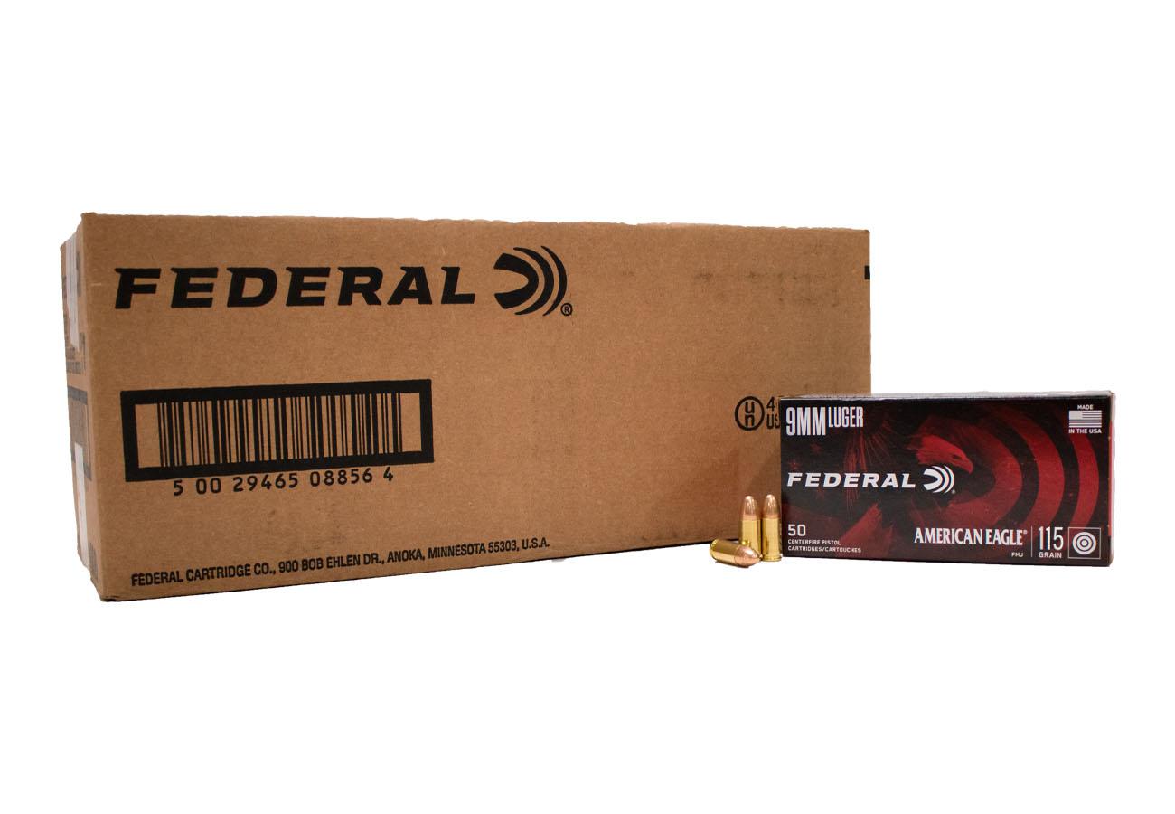 Federal 9mm Luger 115 gr FMJ American Eagle 1000/Case