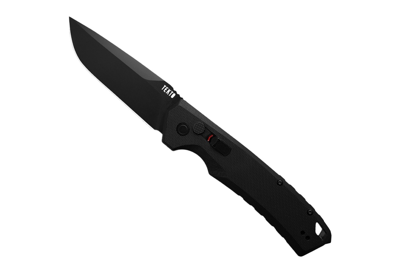 TEKTO KNIVES F1 ALPHA BLACK G10 HANDLE BRONZE ACCENTS BLACK D2 BLADE