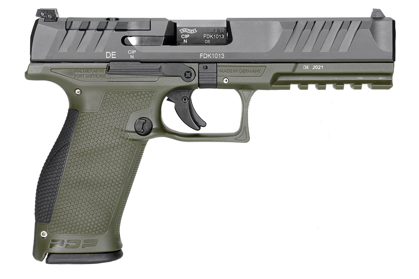 WALTHER PDP 9MM FULL SIZE 5` OR GREEN TWO TONE