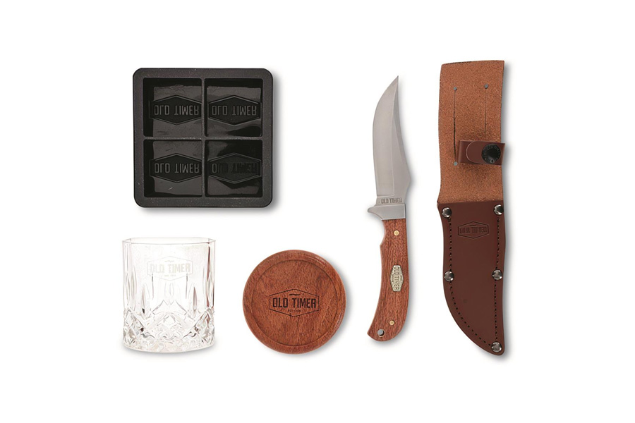 BTI LLC OLD TIMER WHISKEY GLASS FIXED BLADE COMBO