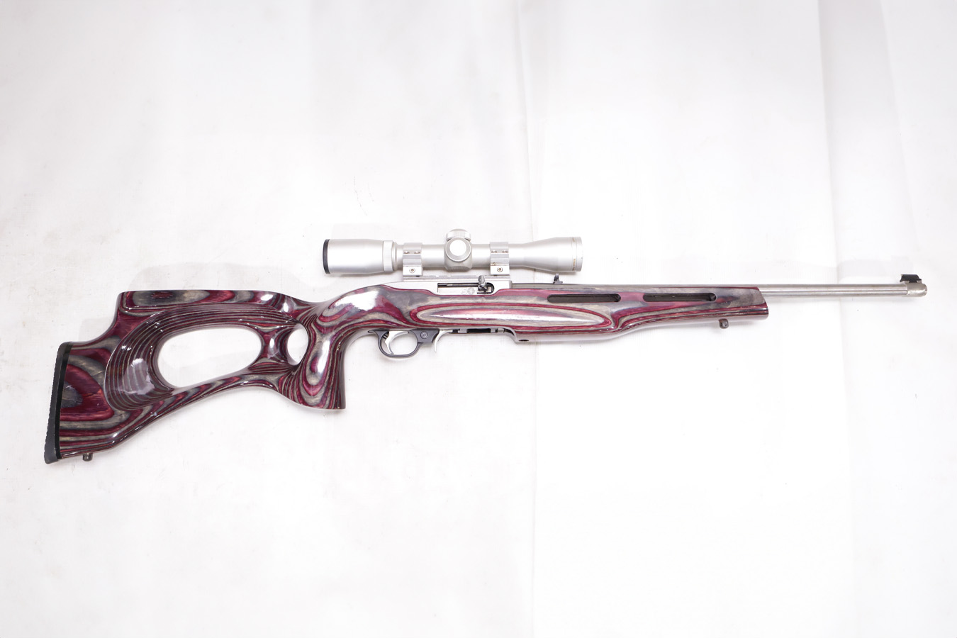 Ruger 10/22 22LR Police Trade-in Semi-Auto Rifle with Purple Laminate Stock and Nikon Scope