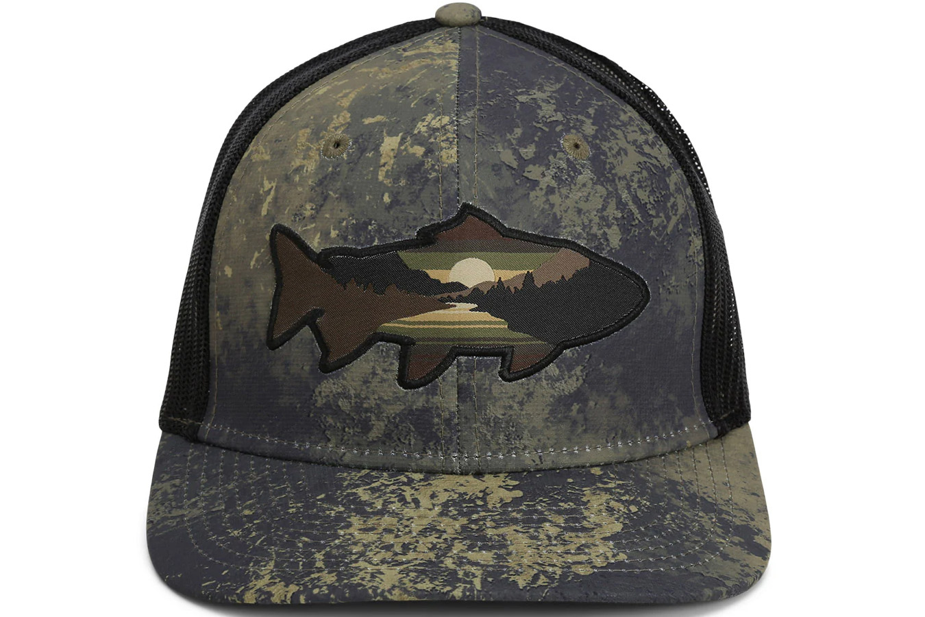 Paramount Apparel Sunset Trout Fly Fishing Mesh Back Hat, Olive