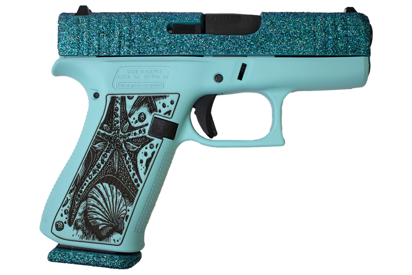 Glock 43x 9mm Pistol with Sea Star Glitter Blue Finish