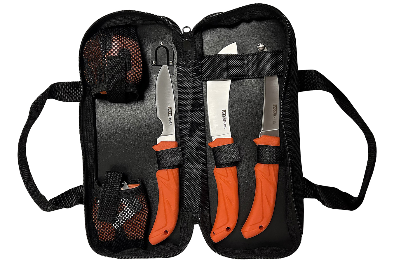 Accusharp/fortuneprodinc 6-Piece Processing Kit, Stainless Steel Blades, Non-Slip Orange Grip, Nylon Case