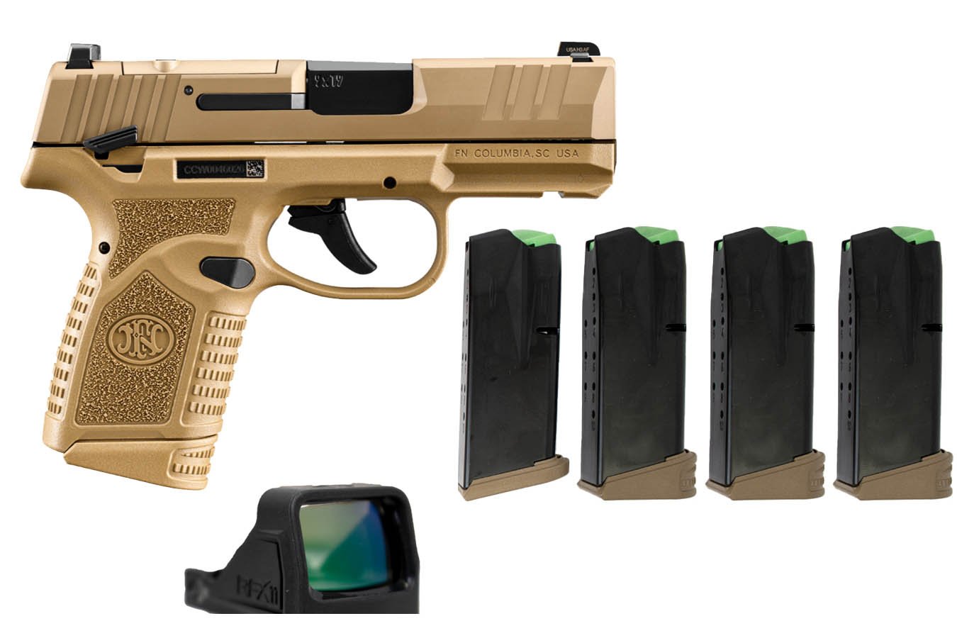 FN Reflex MRD 9mm Optic Ready Pistol with Four 10-Round Magazines and Viridian Green Dot Sight