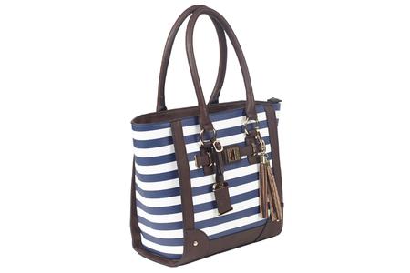 NAVY STRIPED LEATHER CONCEALED CARRY TOTE