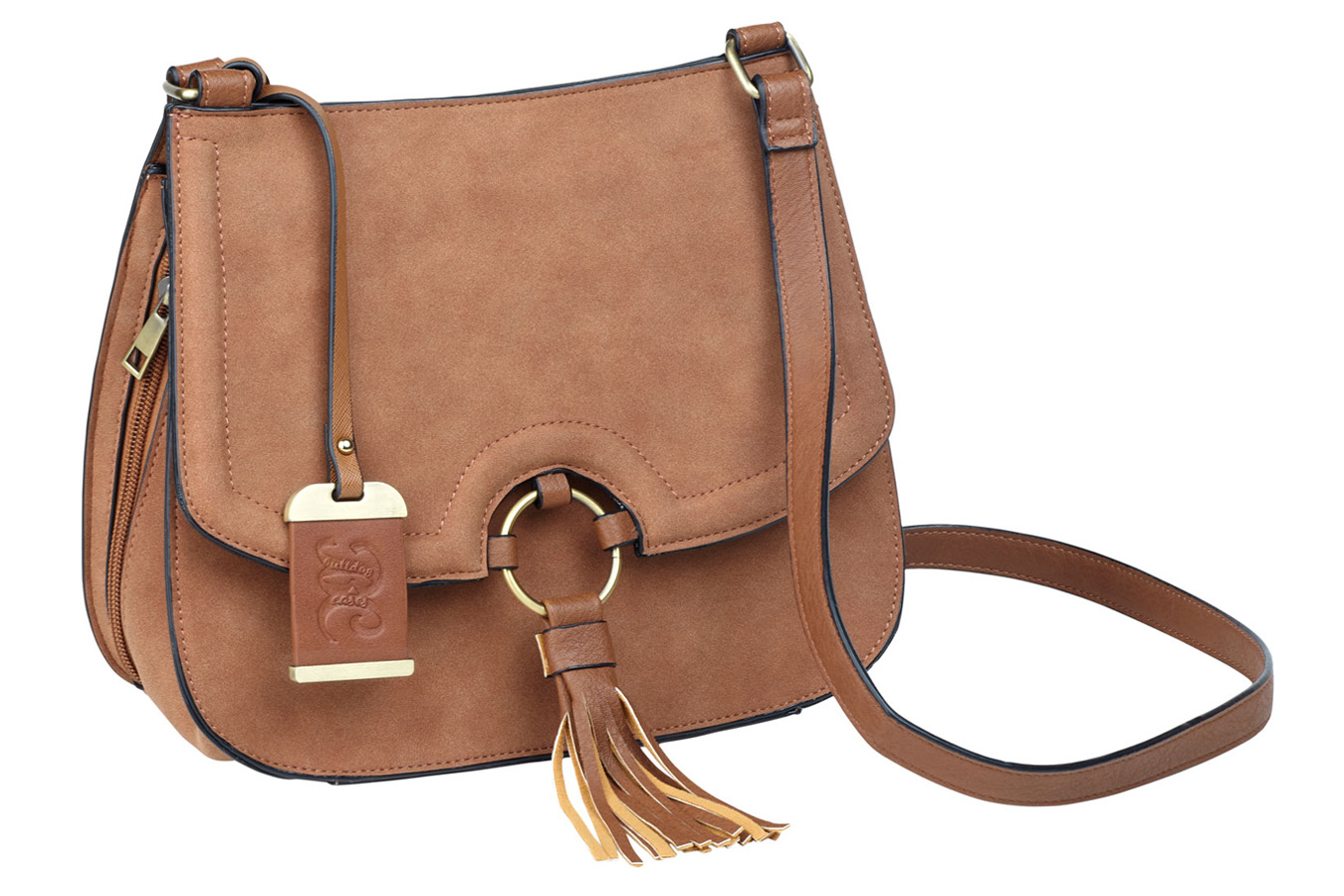 Bulldog Cross Body Camel Suede Concealed Carry Purse