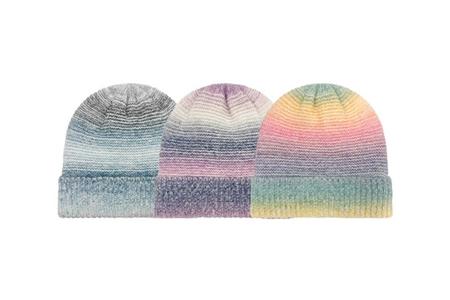 GIRLS SPACEDYE OMBRE STRIPED FLEECE LINED KNIT BEANIE