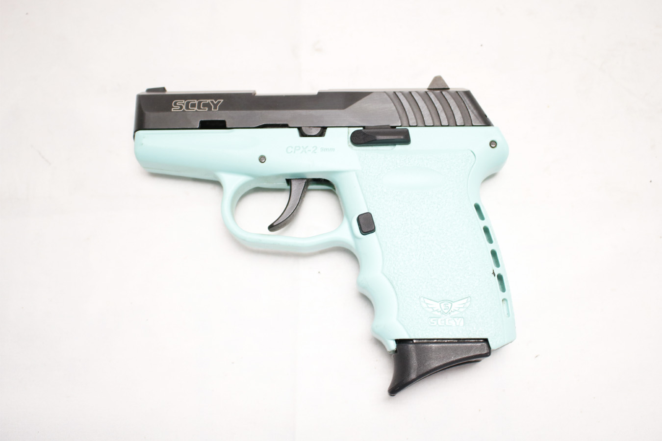 SCCY CPX-2 9mm Police Trade-in PIstol with Aqua Blue Frame