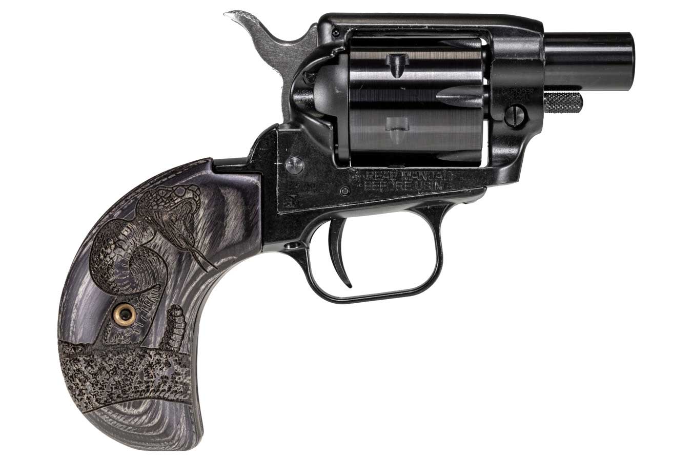 Heritage Barkeep Boot 22 LR Revolver with 1.68 inch Barrel and Wood Burnt Snake Grips