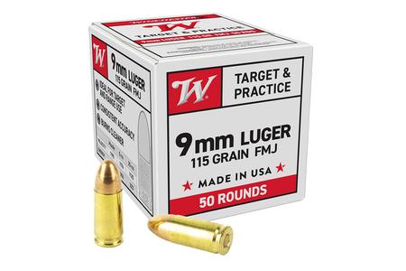 Winchester 9mm Luger 115 gr FMJ USA Target/Practice 50/Box