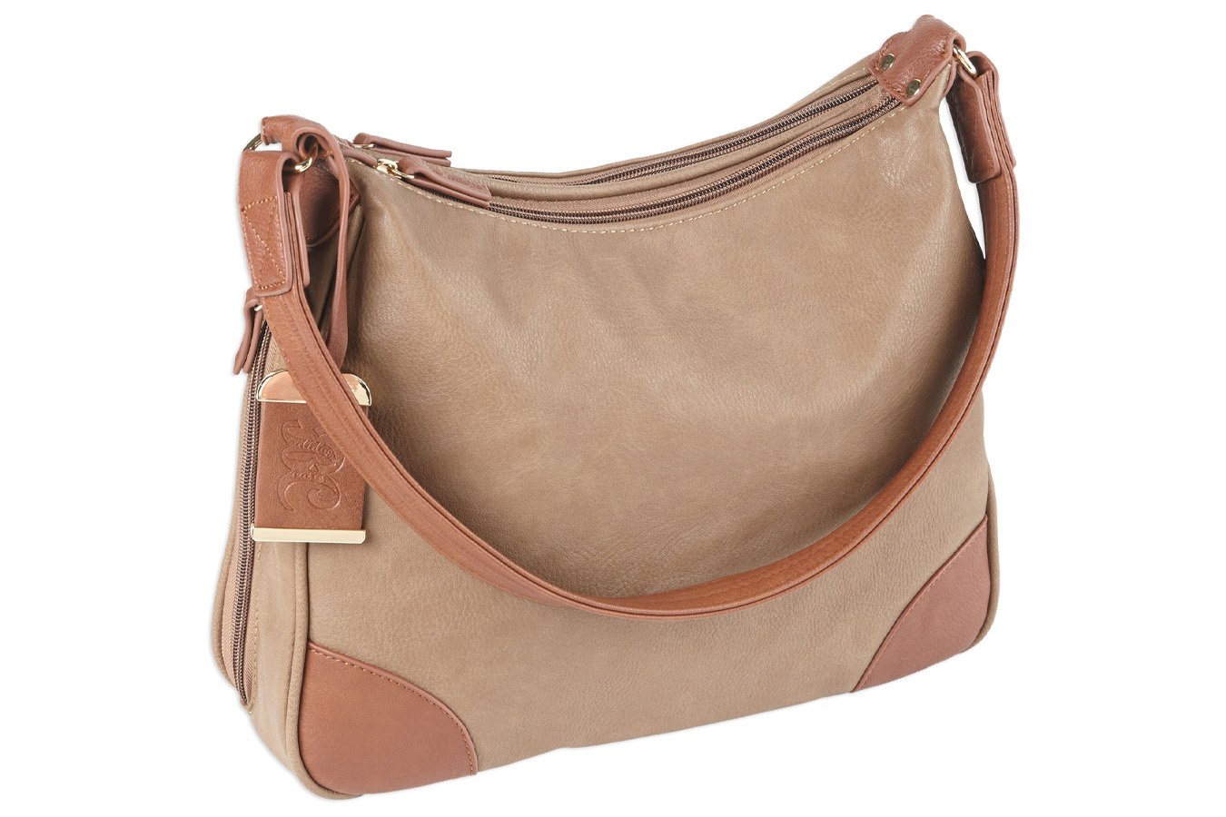 Bulldog Hobo Taupe and Tan Leather Conceal Carry Purse