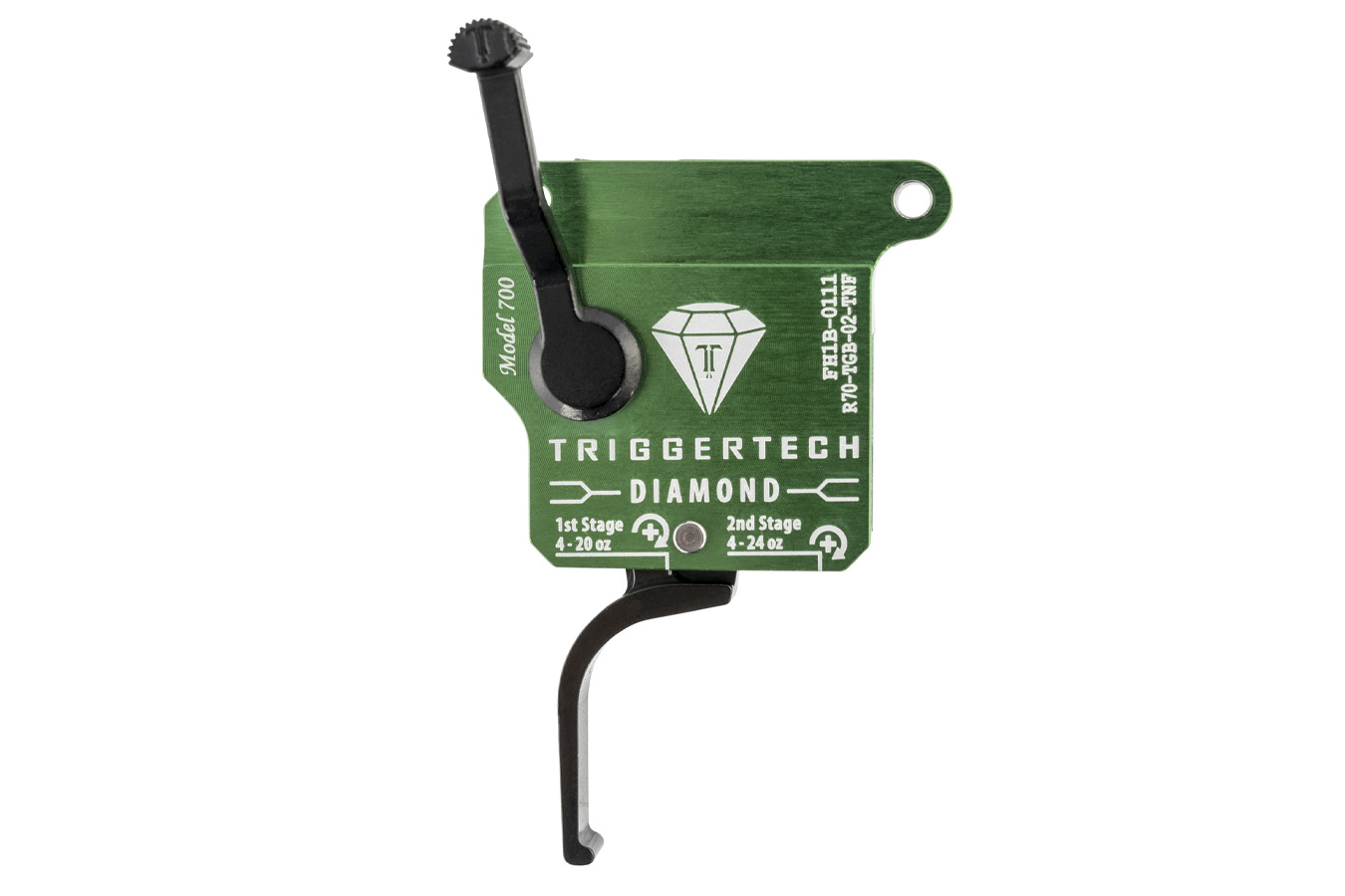 Triggertech Diamond Two-Stage Flat Clean Trigger with 0.50-2.80 lbs Draw Weight & Green w/Black Parts Finish for Remington 700 Right