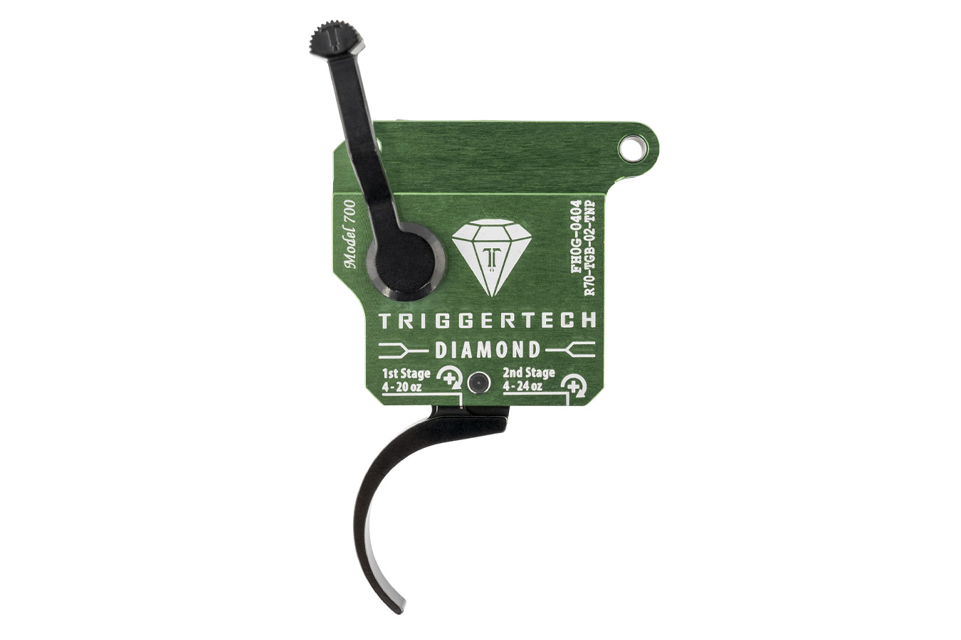 Triggertech Diamond Two-Stage Pro Curved Trigger with 0.50-2.80 lbs Draw Weight & Green w/Black Parts Finish for Remington 700 Right