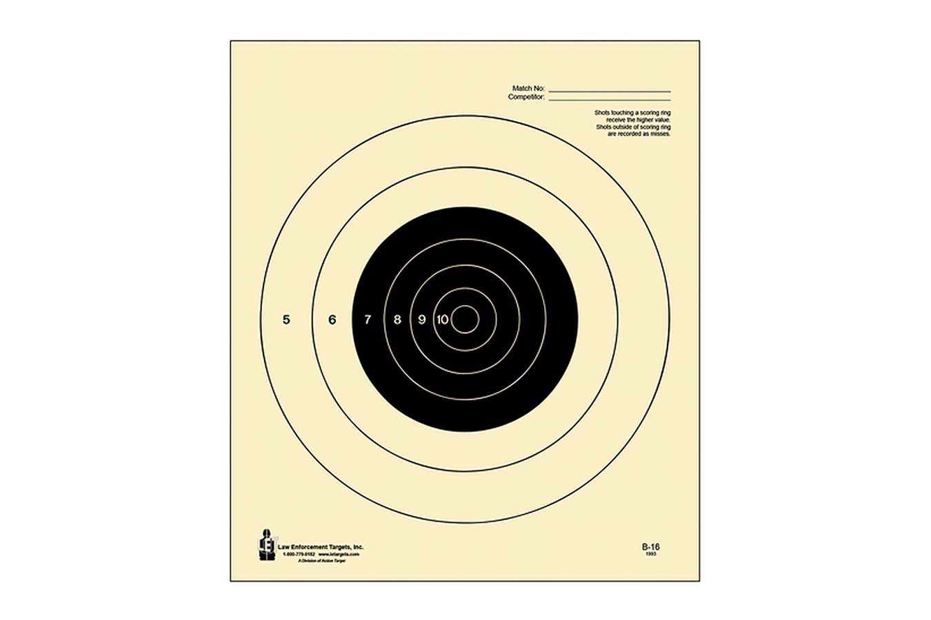 Action Targets Competition NRA Slow Fire Bullseye Tagboard Hanging 25 yds Handgun, 100/Box