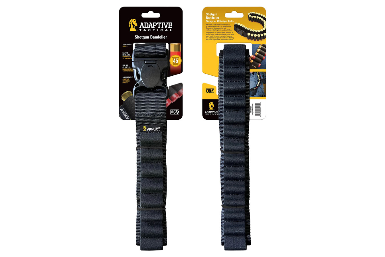 Adaptive Tactical Shotgun Bandolier 45rd Black Nylon Reinforced, Non-Slip Elastic Loops Fully Adj. Fit