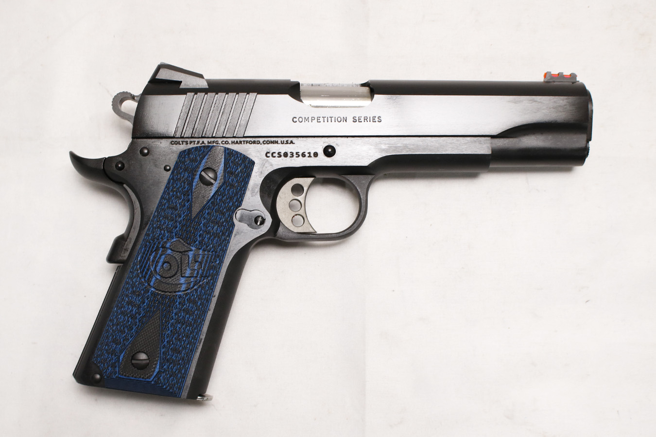 Colt 1911 Series 70 Competition 45 ACP Pistol with G10 Checkered Blue Grips (Blemished)